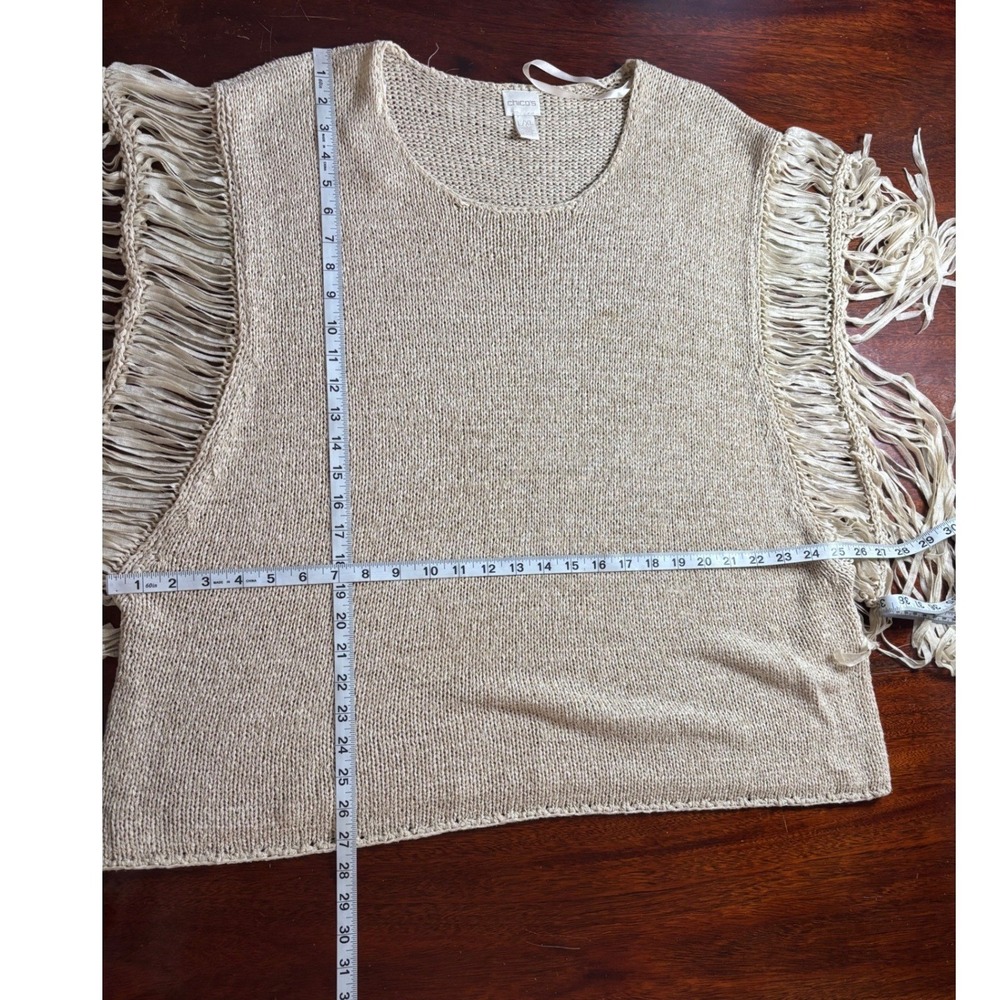 Chico's Chunky Knit Fringe Sleeveless Sweater XL Boho Eclectic Western Oversized - Picture 5 of 9